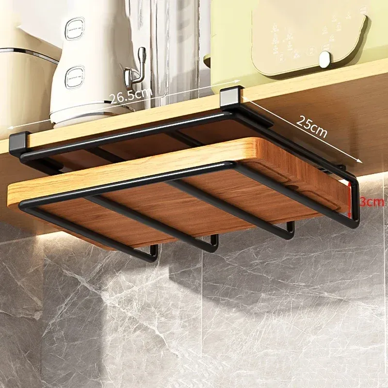 Étagère de rangement suspendue pour cuisine avec crochets sous l'armoire, porte-serviettes en papier, porte-essuie-tout, porte-planche à découper, porte-couvercle de casserole 7