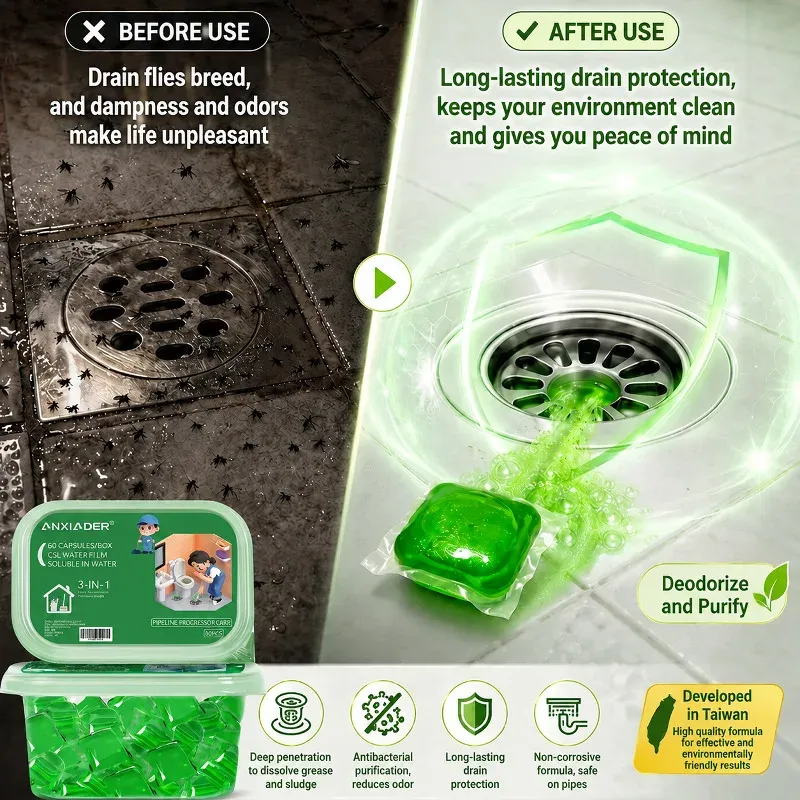 Perles Désodorisantes Solubles pour Drains : Déboucheur pour Évier, Lavabo, WC et Douche, Élimine les Odeurs 2