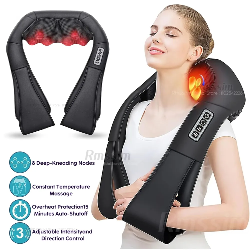 Masseur Shiatsu pour le cou et les épaules avec fonction chauffante, oreiller de massage électrique en U à pétrissage profond