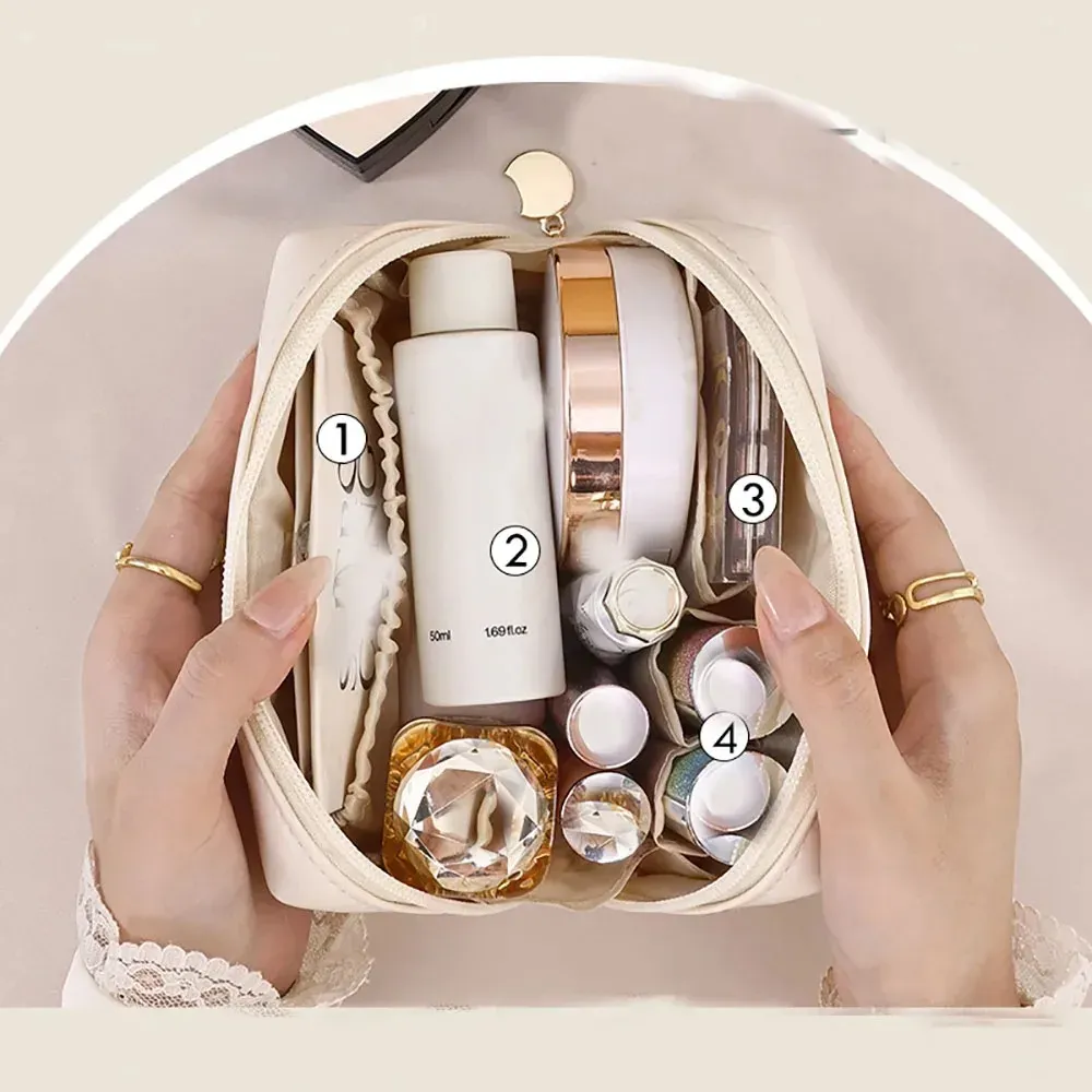 Trousse de toilette de voyage en cuir PU étanche, à large ouverture et séparateur intérieur 5