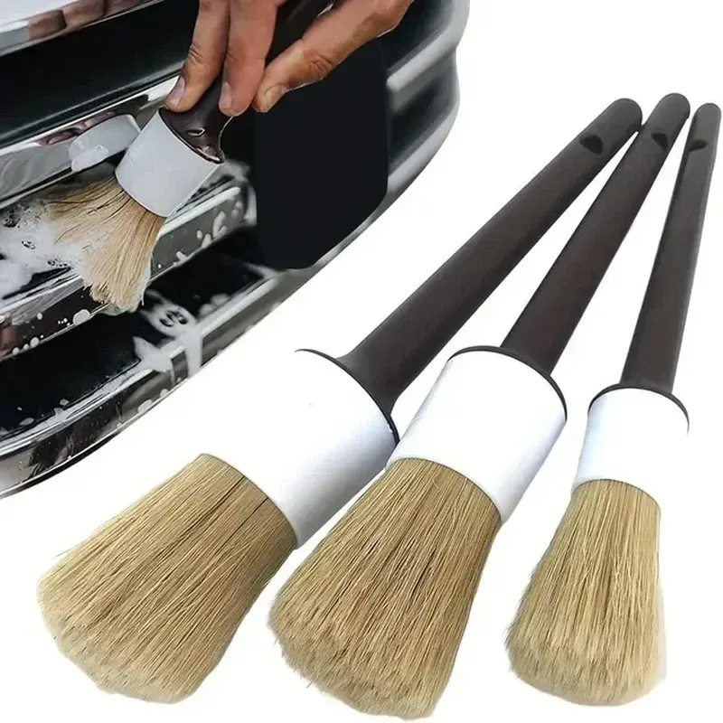 Brosse de nettoyage pour tableau de bord en poils de sanglier, lot de 3, pour l'intérieur et l'extérieur du véhicule - Image 1