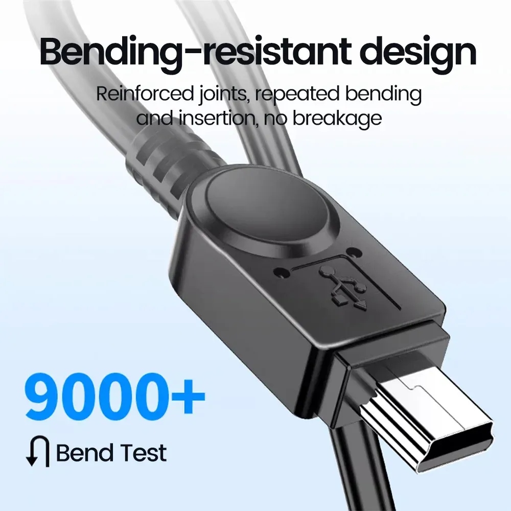 Câble USB Mini T-Port, charge rapide, USB 2.0 vers Mini USB, transfert haute vitesse pour lecteur MP3/MP4, DVR de voiture, GPS, appareil photo numérique 6