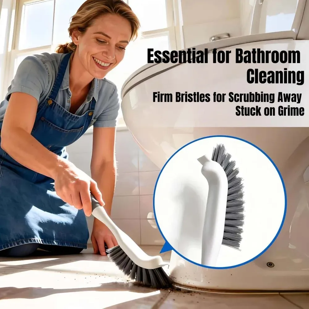 Ensemble de brosses de nettoyage à poils rigides avec manche antidérapant, pour salles de bain, éviers, carreaux, joints et espaces étroits 4