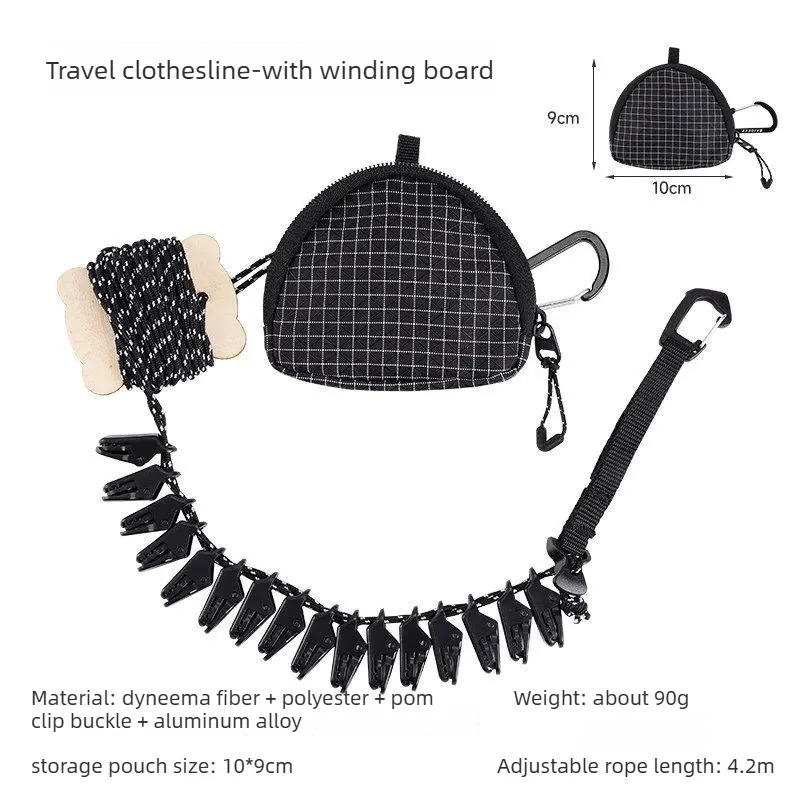 Corde à linge de voyage rétractable avec 16 pinces, coupe-vent et compacte, idéale pour le camping, l'hôtel et la buanderie 7