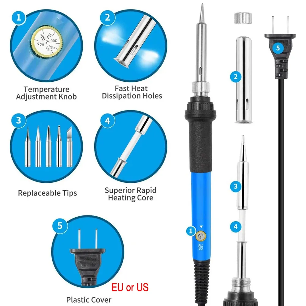 Kit de fer à souder électrique 60 W à température réglable, panne interchangeable – Modèles 10, 16 et 20 en 1 3