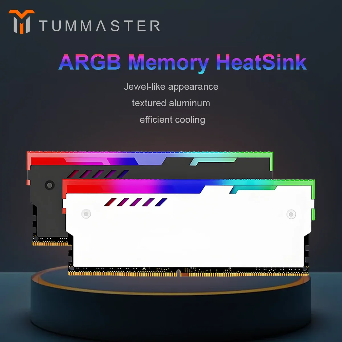 TUMMASTER Dissipateur thermique ARGB pour mémoire RAM d'ordinateur avec coussin thermique conducteur, compatible DDR2/DDR3/DDR4/DDR5 pour ordinateur de bureau - Image 1