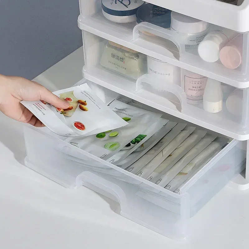 Organisateur de maquillage à tiroirs en plastique avec porte-brosses et compartiment à bijoux 4