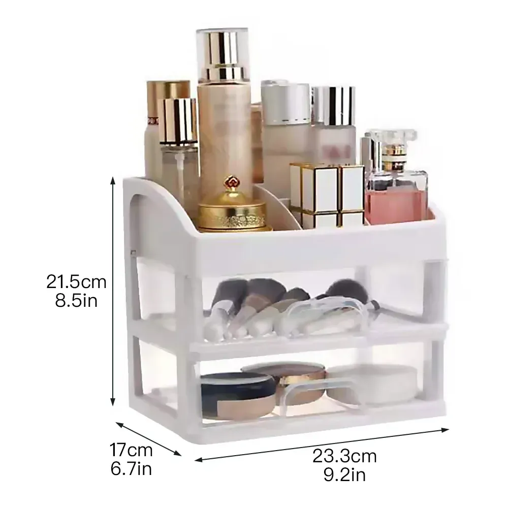 Organisateur de maquillage à tiroirs en plastique avec porte-brosses et compartiment à bijoux 9