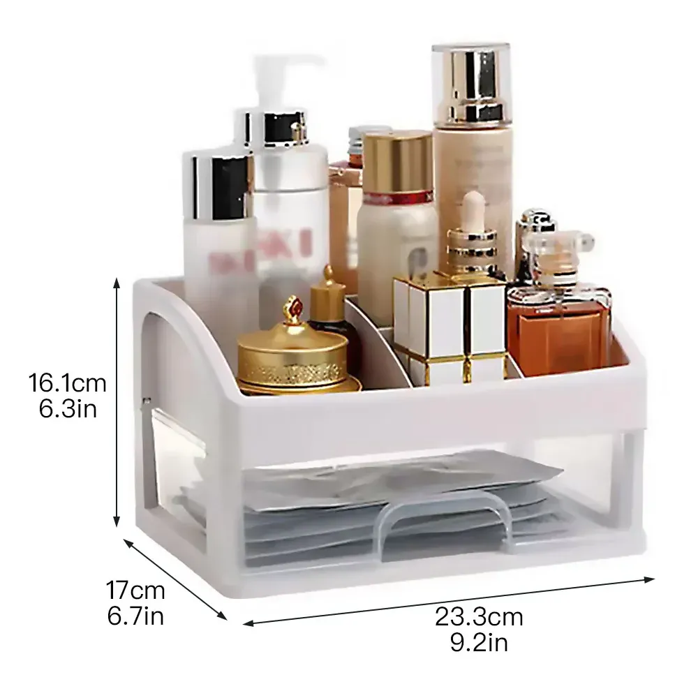 Organisateur de maquillage à tiroirs en plastique avec porte-brosses et compartiment à bijoux 7