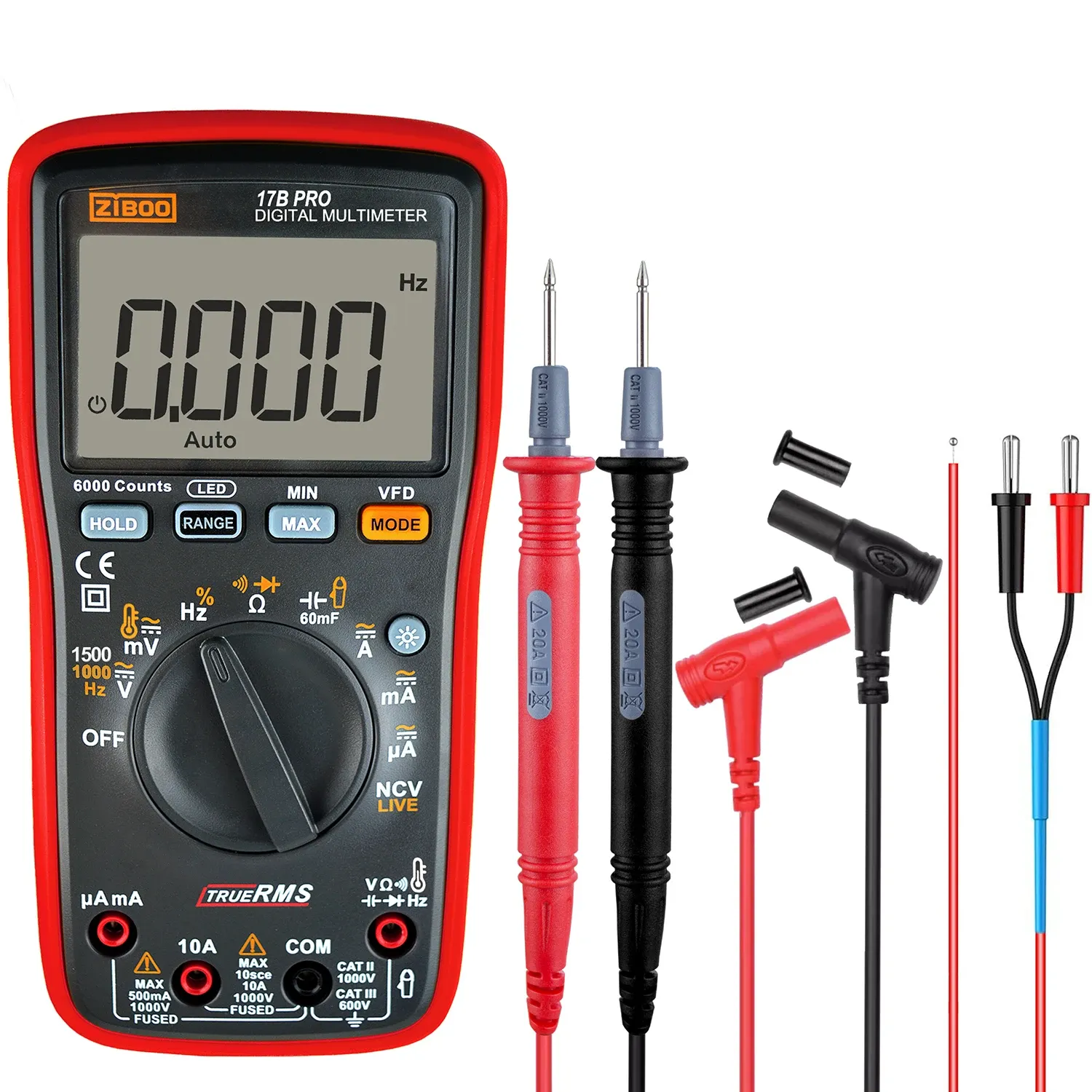Multimètre numérique ZIBOO 15B PRO / 17B PRO True RMS, pour applications électriques, avec test de diode, de continuité et mesure de résistance 2