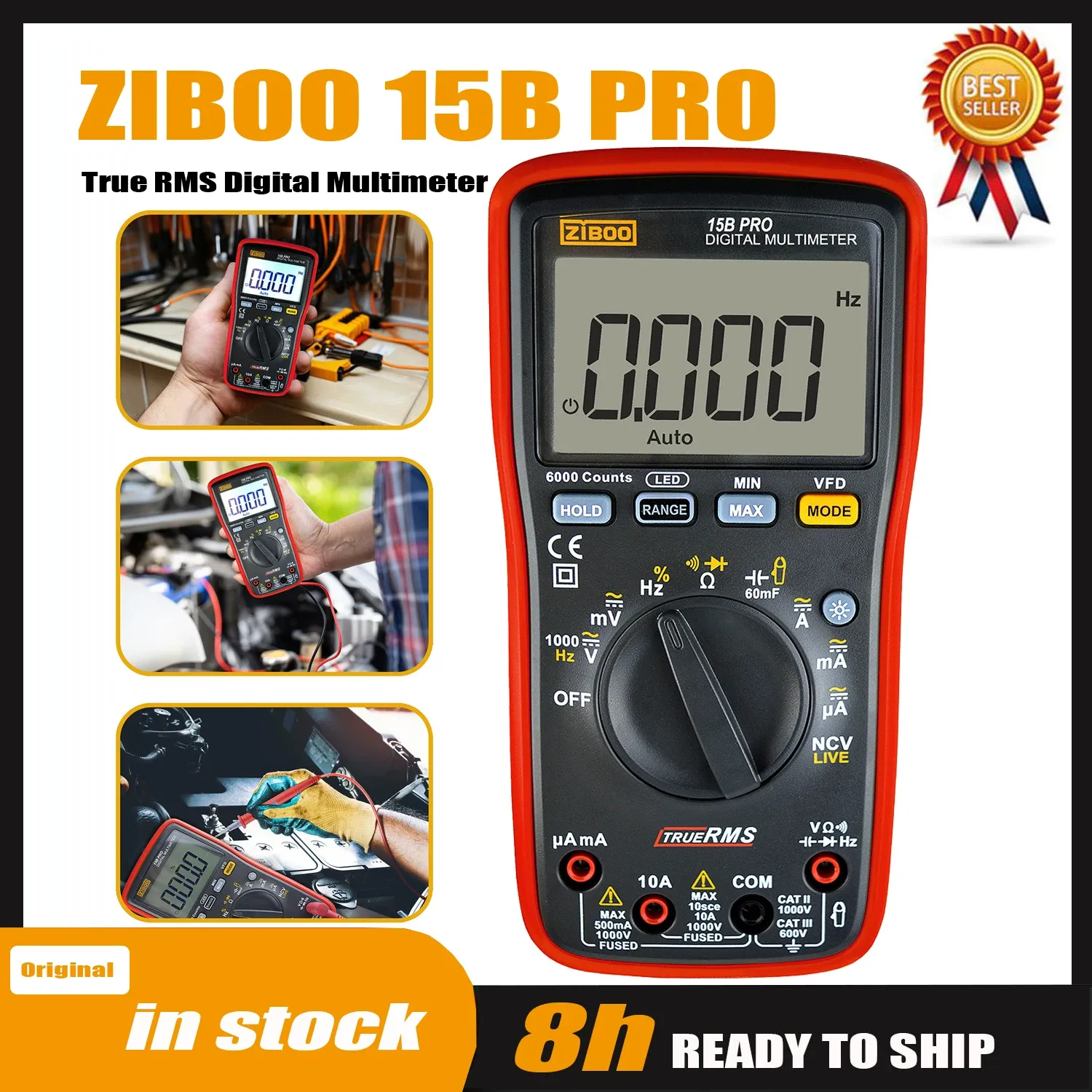 Multimètre numérique ZIBOO 15B PRO / 17B PRO True RMS, pour applications électriques, avec test de diode, de continuité et mesure de résistance 8