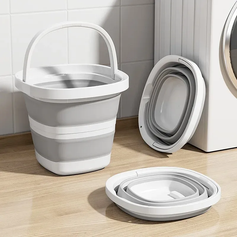 Seau pliant en plastique portable, grande capacité, rétractable avec poignée - Image 1