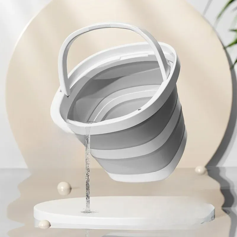 Seau pliant en plastique portable, grande capacité, rétractable avec poignée 2
