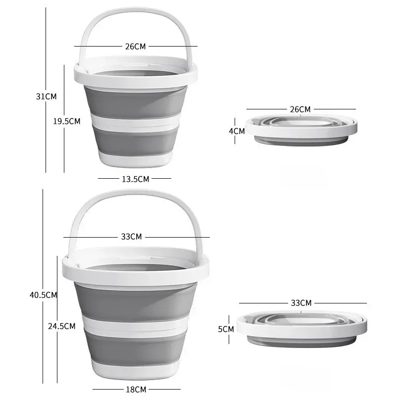 Seau pliant en plastique portable, grande capacité, rétractable avec poignée 5