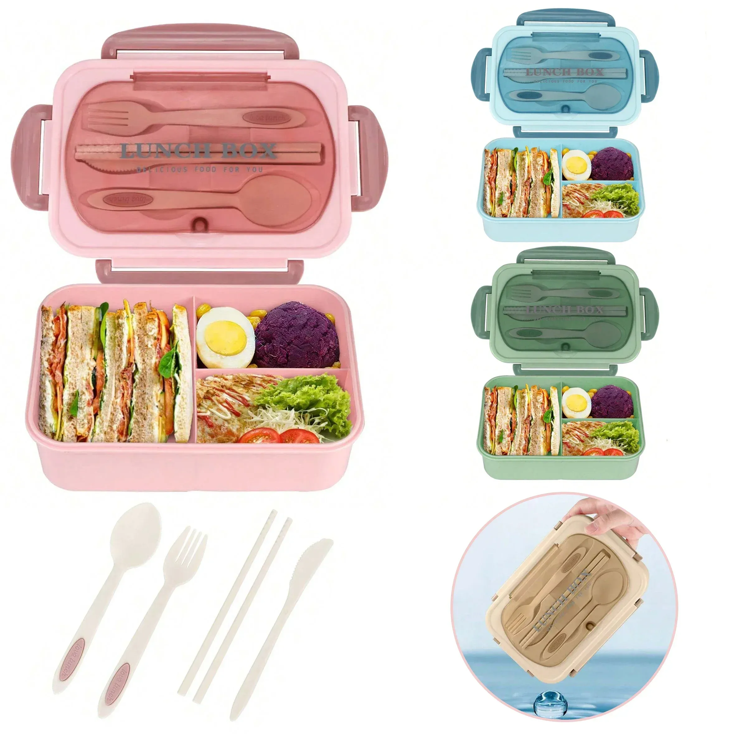 Boîte à déjeuner 4 compartiments pour adultes, boîte bento pour hommes et femmes - Image 1