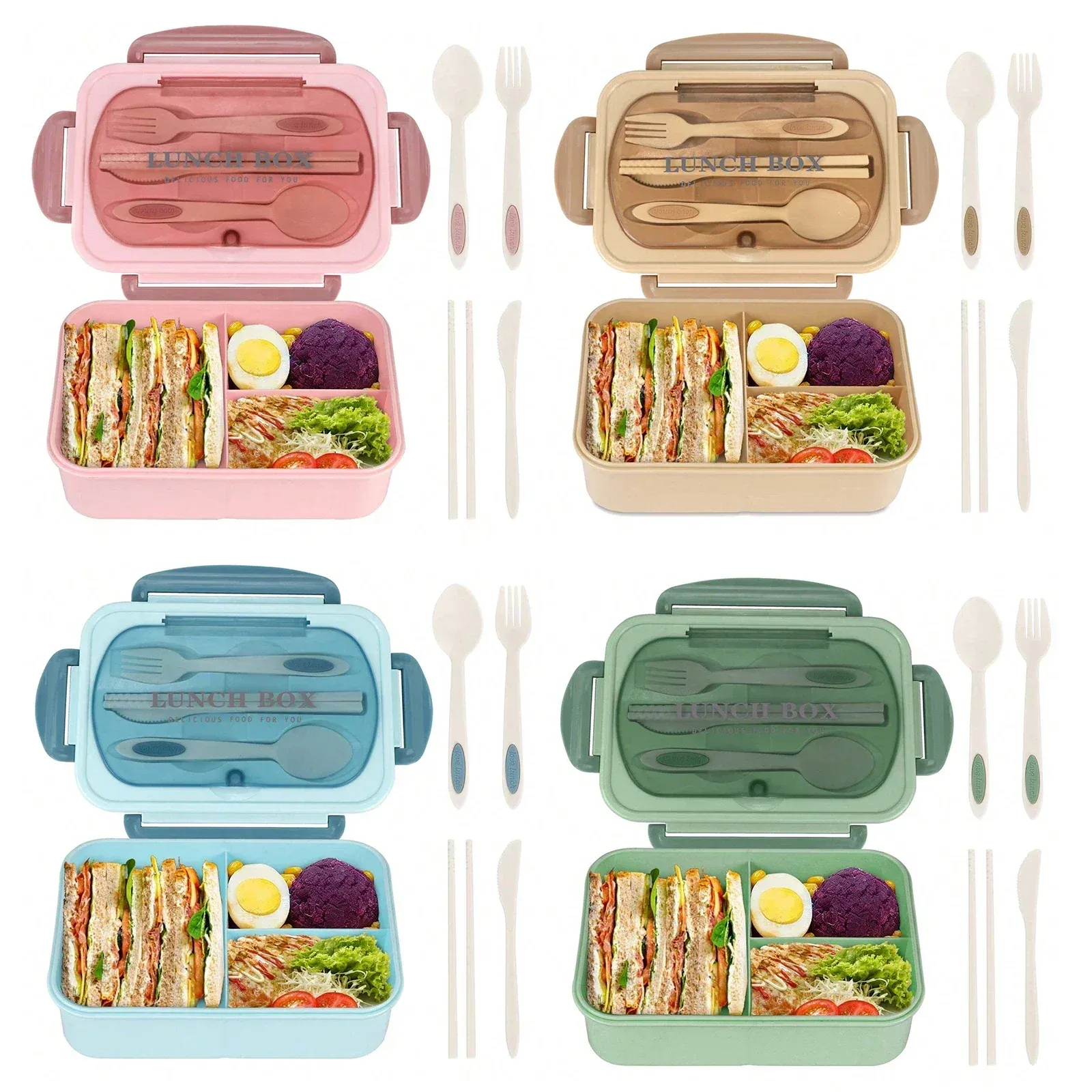 Boîte à déjeuner 4 compartiments pour adultes, boîte bento pour hommes et femmes 3