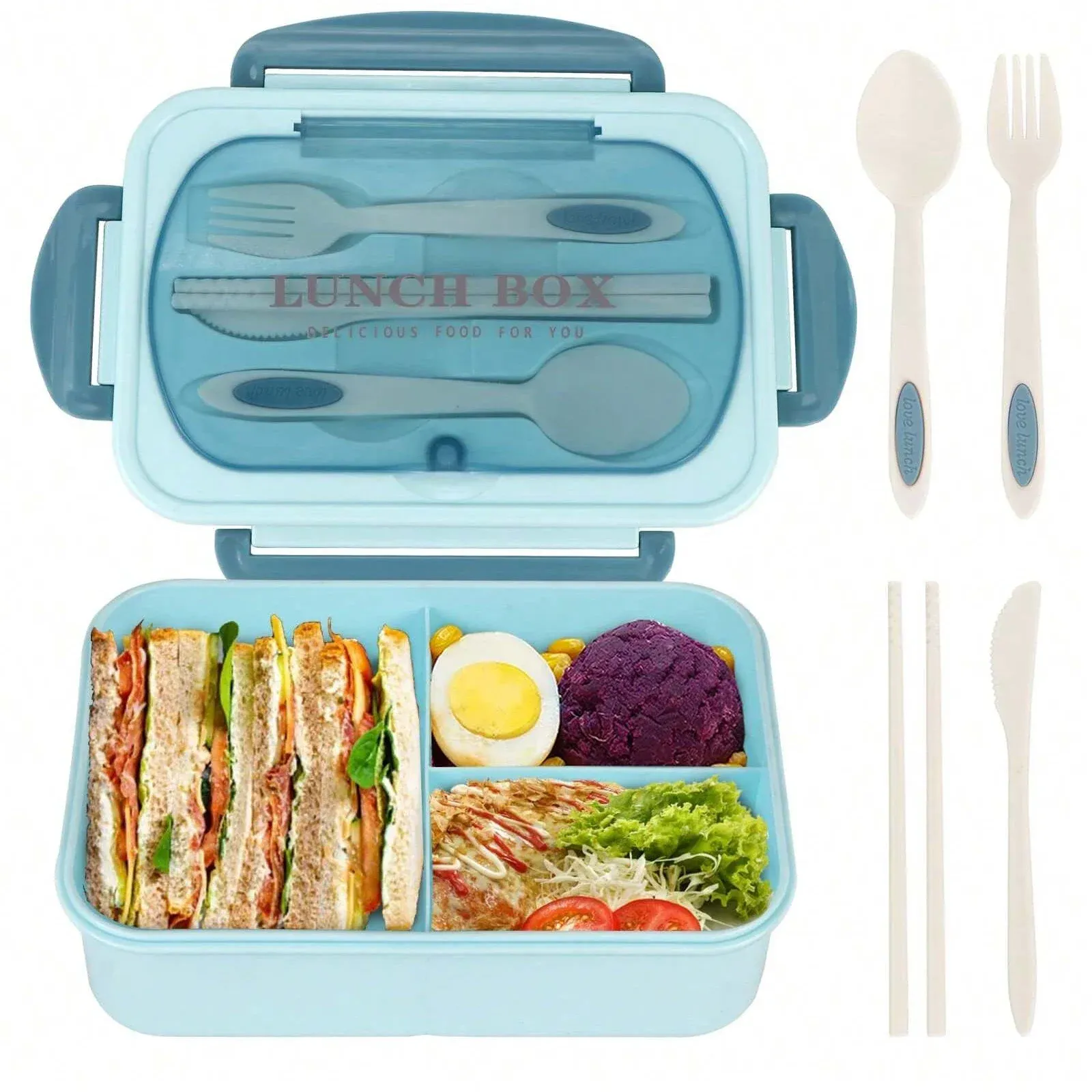 Boîte à déjeuner 4 compartiments pour adultes, boîte bento pour hommes et femmes 8