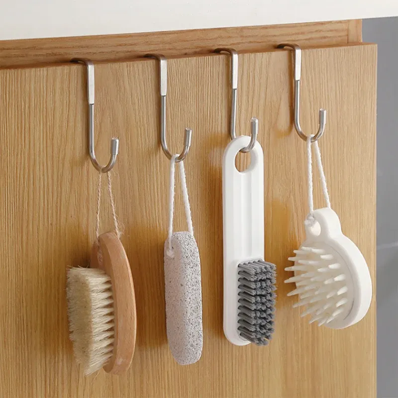Crochets en S en acier inoxydable pour cuisine et salle de bain, lot de 2, support de rangement pour armoire, porte-manteau et porte-serviettes 3