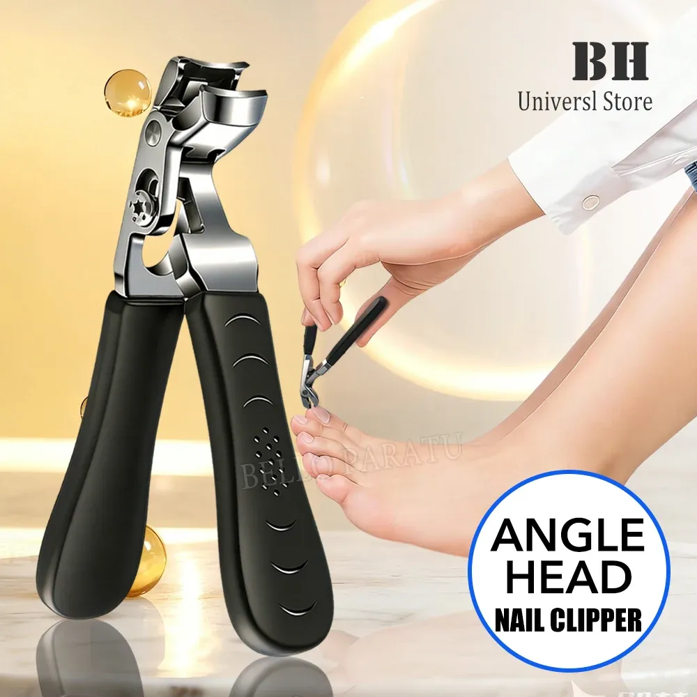 Coupe-ongles robuste à tête inclinée avec récupérateur, ouverture large, pour ongles épais de mains et de pieds