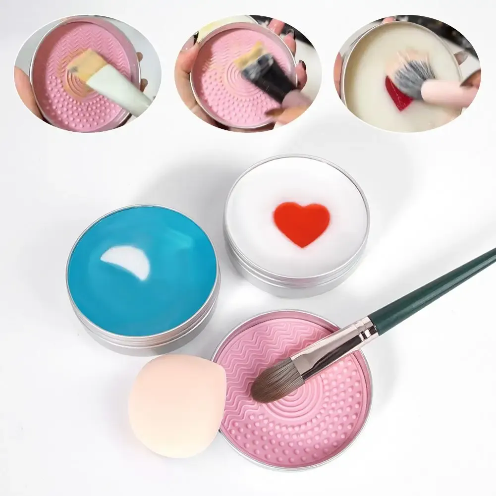 Savon nettoyant pour pinceaux de maquillage, boîte métallique