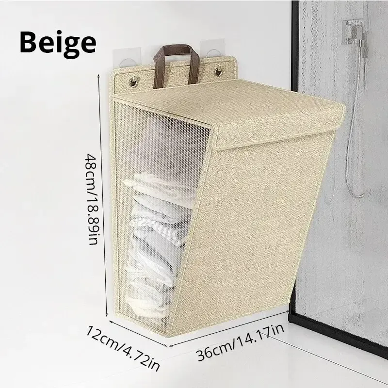 Panier à linge mural adhésif et pliable, multifonction, sans perçage, en maille, 1 pièce