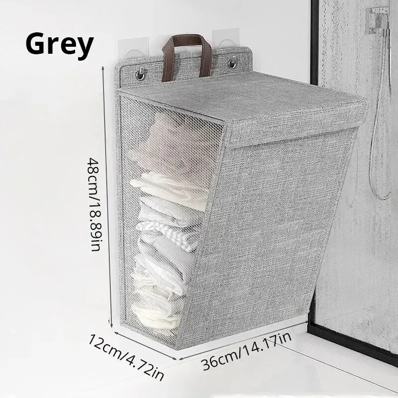 Panier à linge mural adhésif et pliable, multifonction, sans perçage, en maille, 1 pièce 2