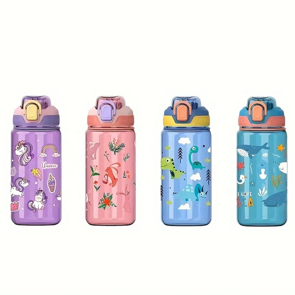 Gourde enfant en forme d'animal de dessin animé, 600 ml, avec paille et fermeture de sécurité anti-fuite, pour le camping et les voyages 6
