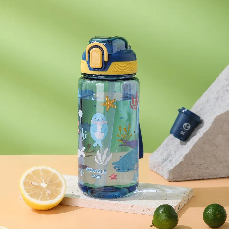 Gourde enfant en forme d'animal de dessin animé, 600 ml, avec paille et fermeture de sécurité anti-fuite, pour le camping et les voyages 13