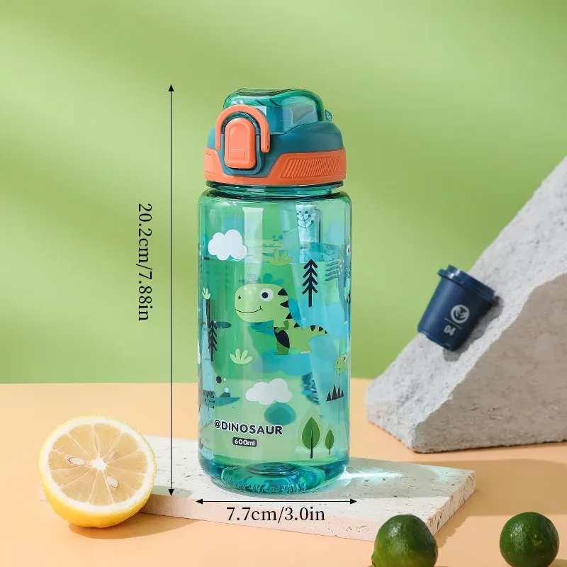 Gourde enfant en forme d'animal de dessin animé, 600 ml, avec paille et fermeture de sécurité anti-fuite, pour le camping et les voyages 12