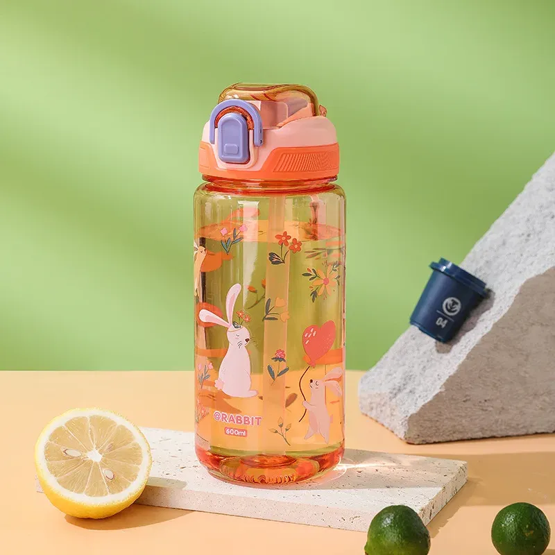 Gourde enfant en forme d'animal de dessin animé, 600 ml, avec paille et fermeture de sécurité anti-fuite, pour le camping et les voyages 11