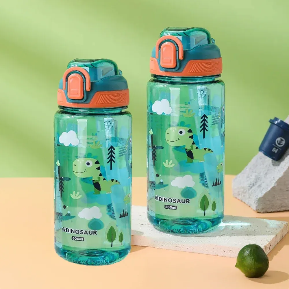 Gourde enfant en forme d'animal de dessin animé, 600 ml, avec paille et fermeture de sécurité anti-fuite, pour le camping et les voyages 10