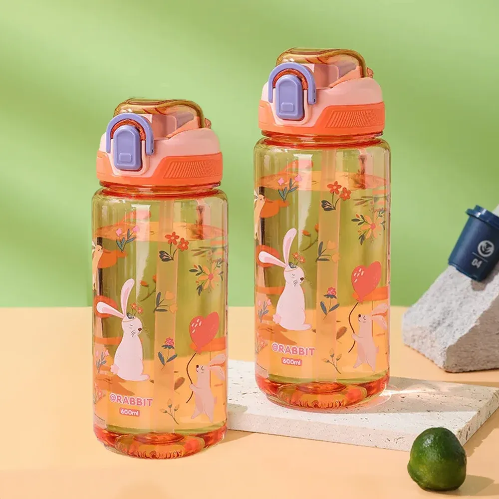 Gourde enfant en forme d'animal de dessin animé, 600 ml, avec paille et fermeture de sécurité anti-fuite, pour le camping et les voyages 9