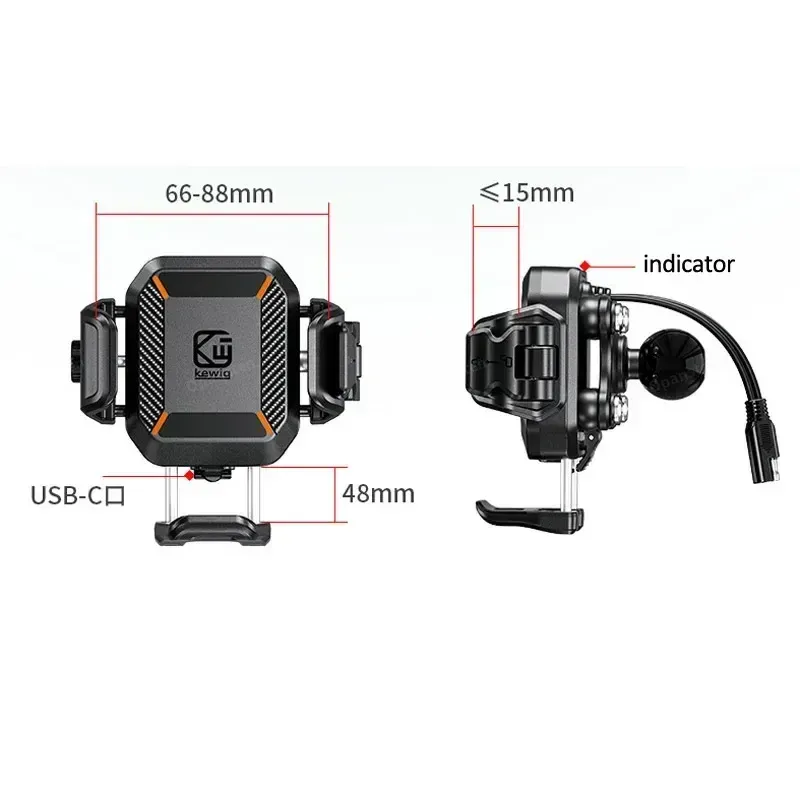 Support de téléphone antichoc pour moto avec chargeur sans fil 15W et port USB-C 36W, charge rapide, compatible moto, vélo et scooter 6