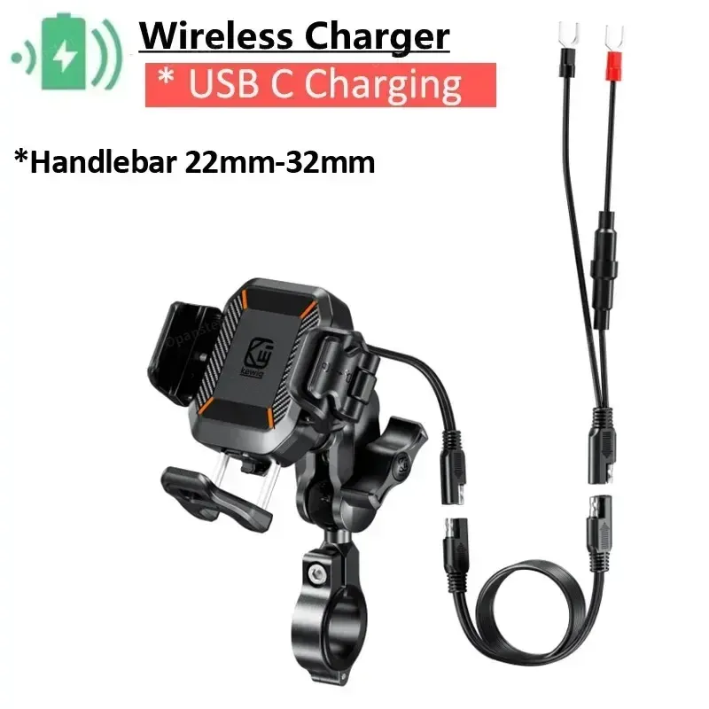 Support de téléphone antichoc pour moto avec chargeur sans fil 15W et port USB-C 36W, charge rapide, compatible moto, vélo et scooter 9