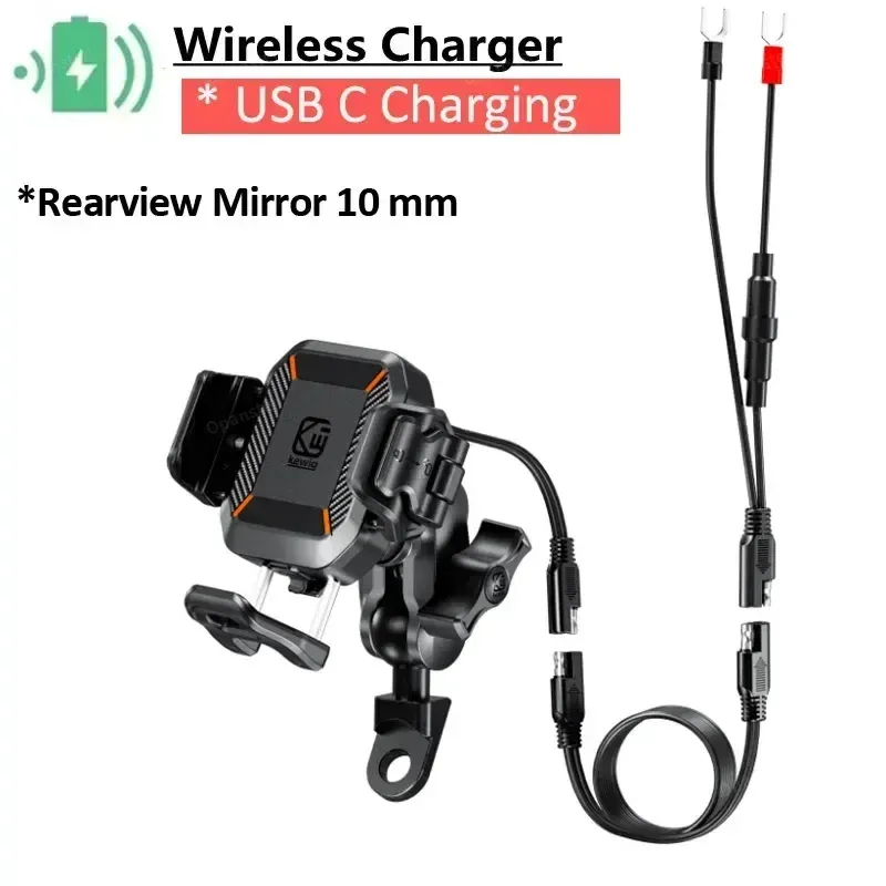 Support de téléphone antichoc pour moto avec chargeur sans fil 15W et port USB-C 36W, charge rapide, compatible moto, vélo et scooter 7