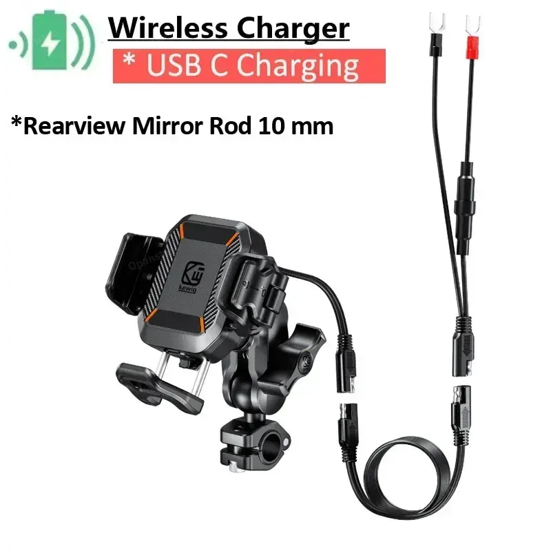 Support de téléphone antichoc pour moto avec chargeur sans fil 15W et port USB-C 36W, charge rapide, compatible moto, vélo et scooter 8