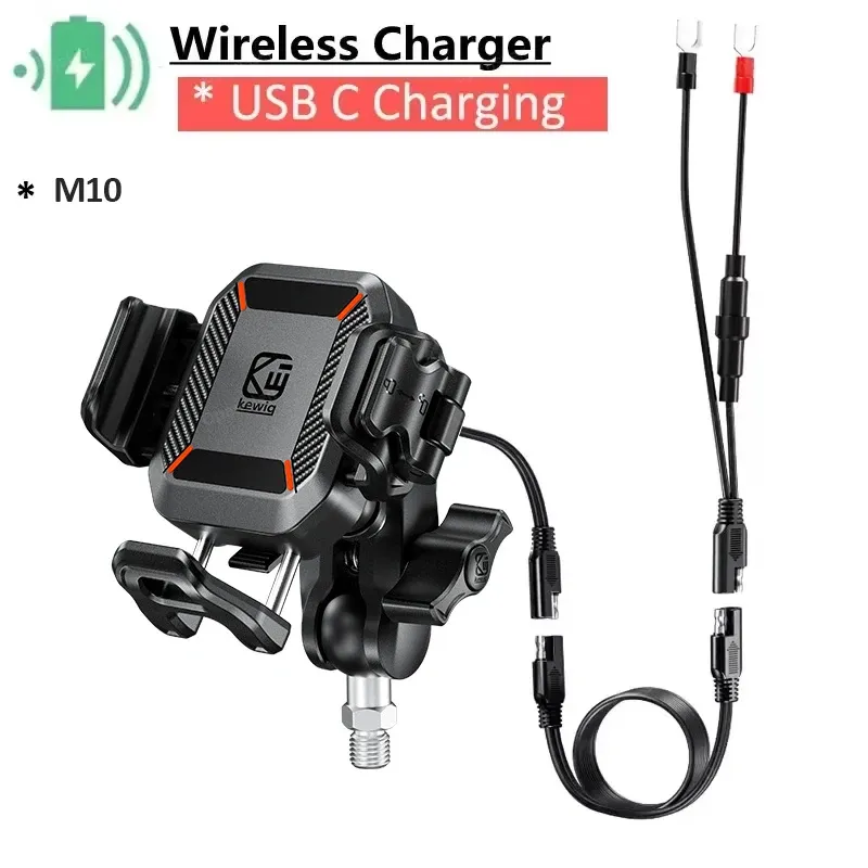 Support de téléphone antichoc pour moto avec chargeur sans fil 15W et port USB-C 36W, charge rapide, compatible moto, vélo et scooter 13