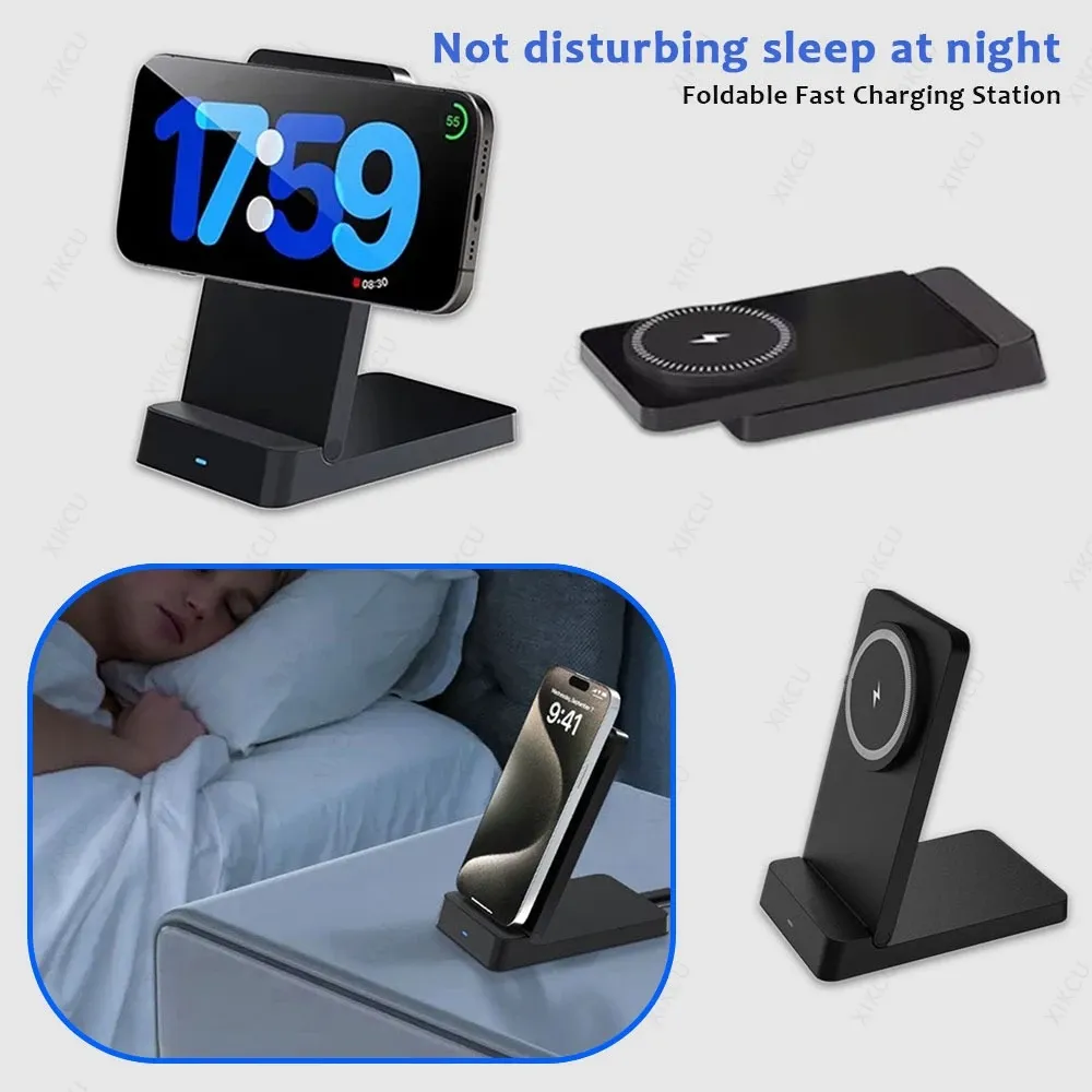 Support de téléphone pliable magnétique avec chargeur sans fil pour MagSafe iPhone 17, 16, 15, 14, 13, 12 Pro Max, Samsung – Station de charge rapide 5
