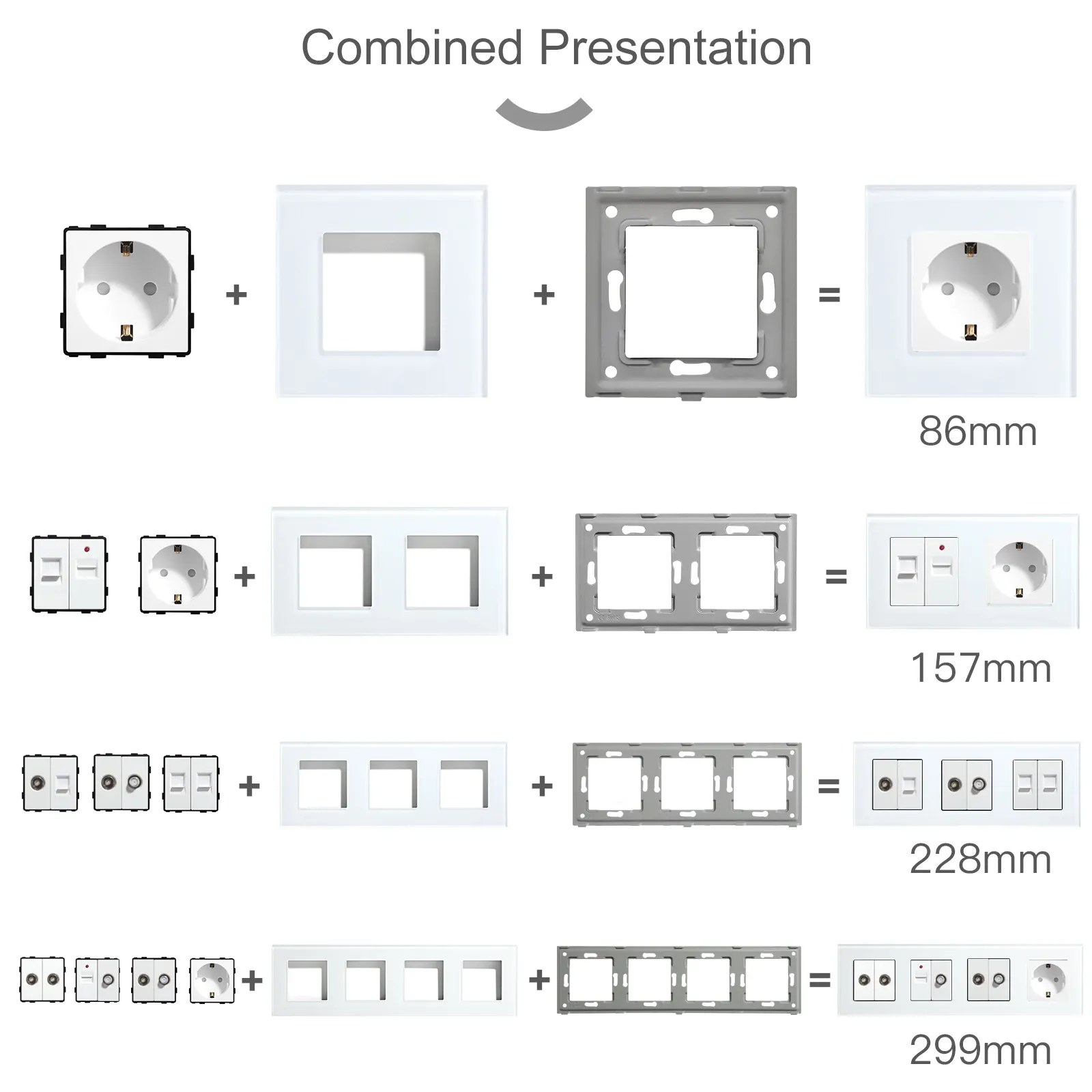 BSEED – Interrupteur à bouton-poussoir standard UE avec cadre en verre et prises HDMI, USB, TV, Internet et USB-C 2
