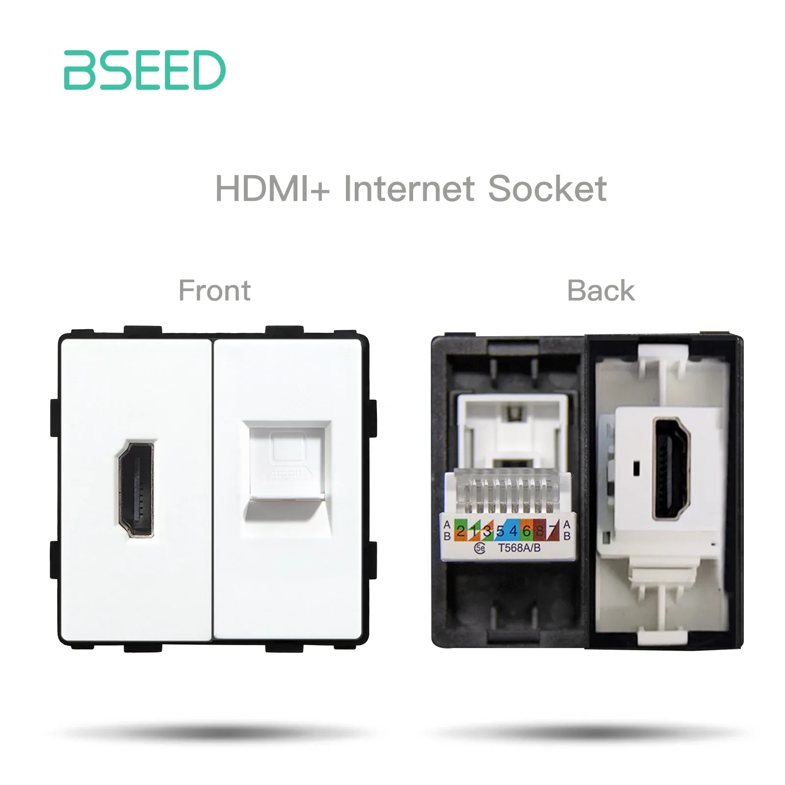 BSEED – Interrupteur à bouton-poussoir standard UE avec cadre en verre et prises HDMI, USB, TV, Internet et USB-C 25