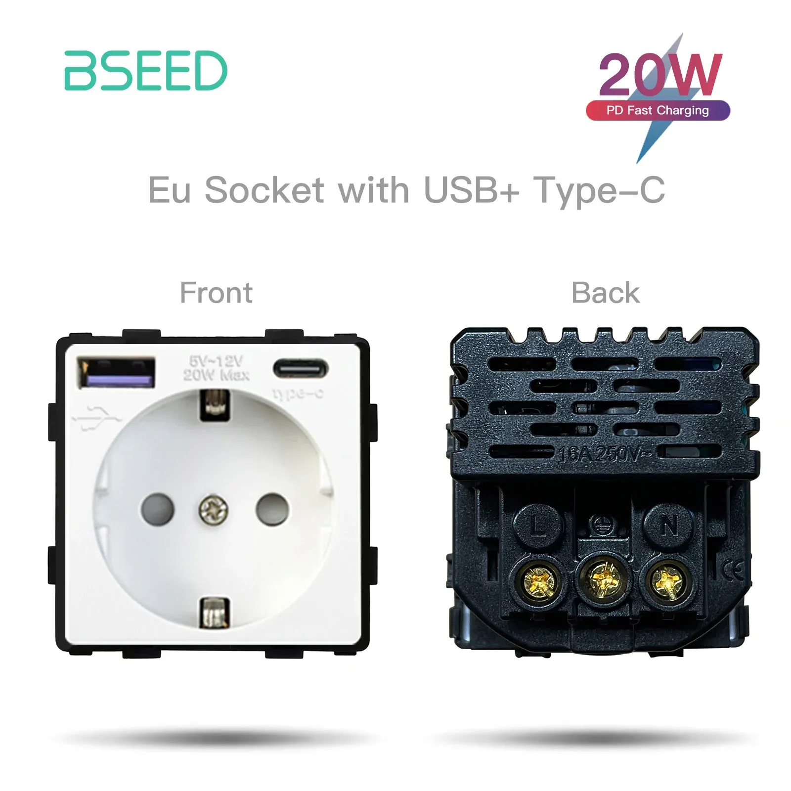 BSEED – Interrupteur à bouton-poussoir standard UE avec cadre en verre et prises HDMI, USB, TV, Internet et USB-C 17
