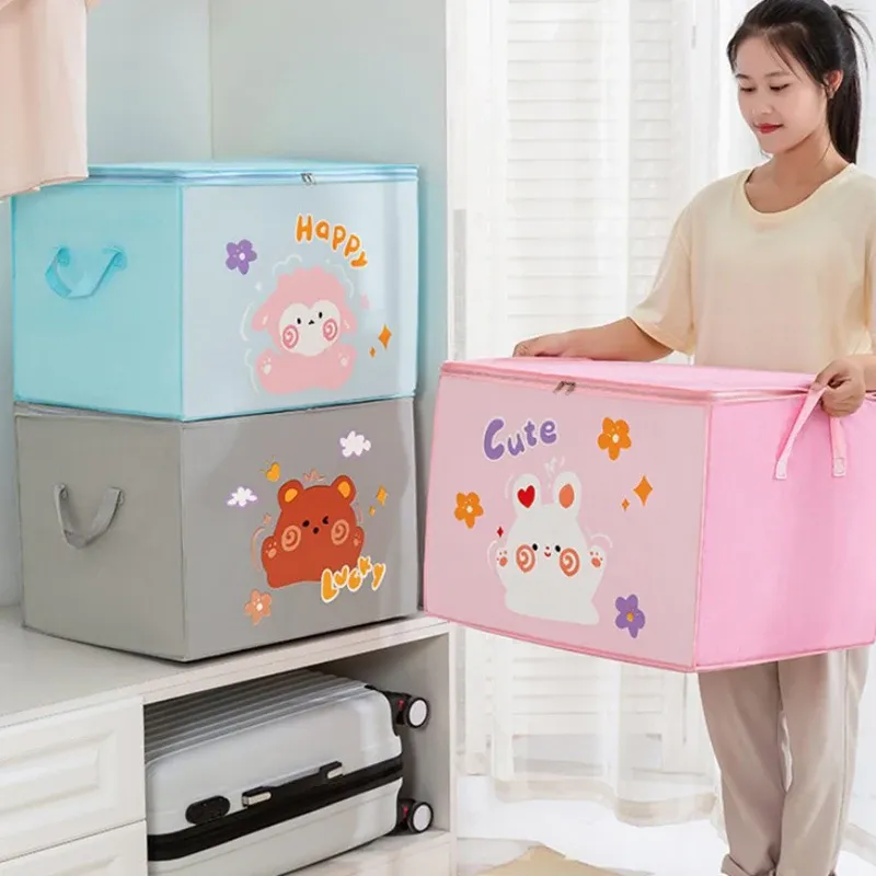 Boîte de rangement pliable en forme de cube en tissu, bac à jouets pour enfant à motifs d'animaux de dessin animé