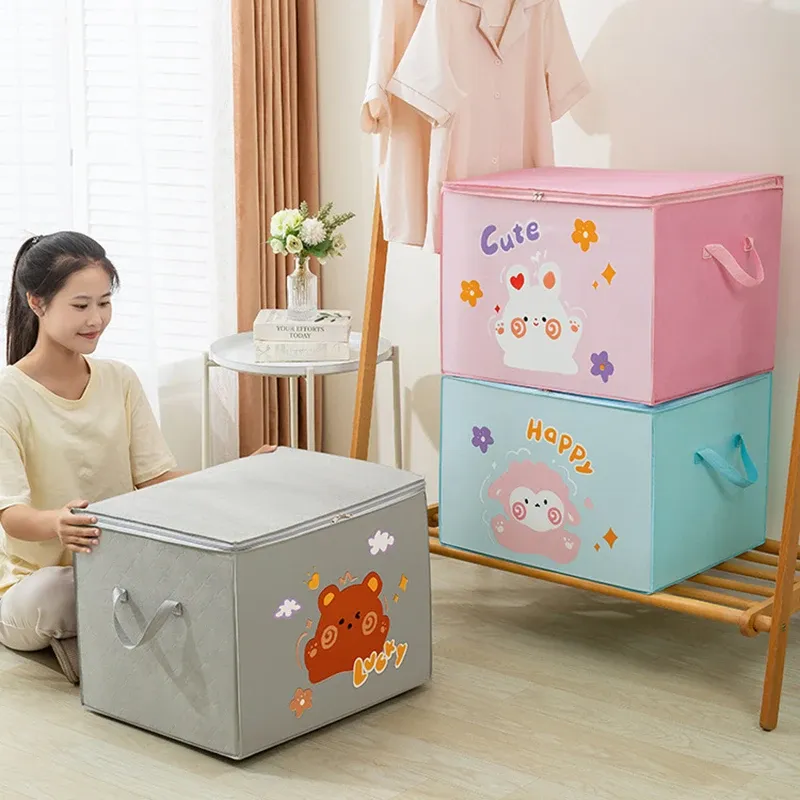 Boîte de rangement pliable en forme de cube en tissu, bac à jouets pour enfant à motifs d'animaux de dessin animé 2