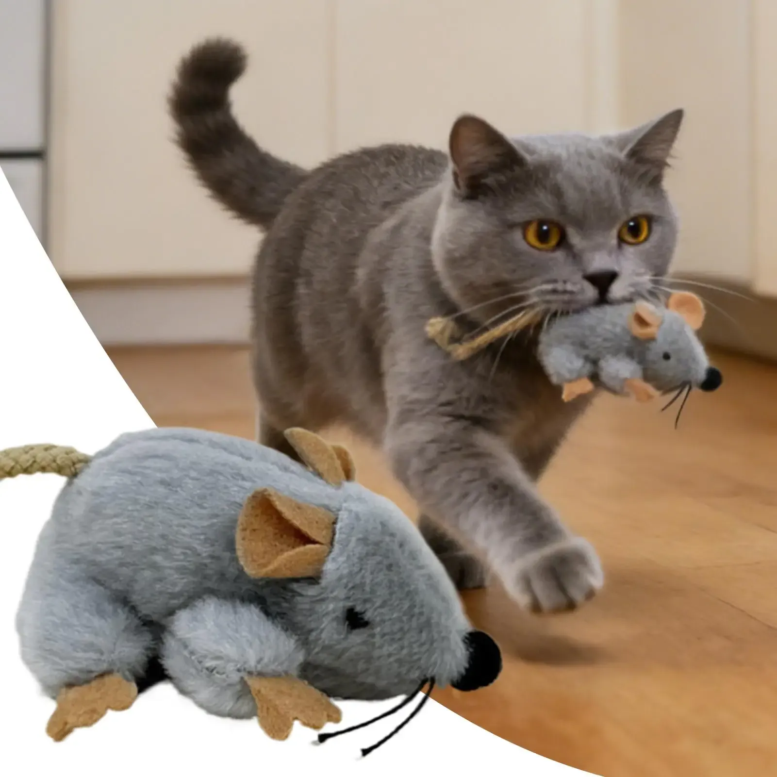 Jouet souris en peluche réaliste pour chat avec queue mobile et son