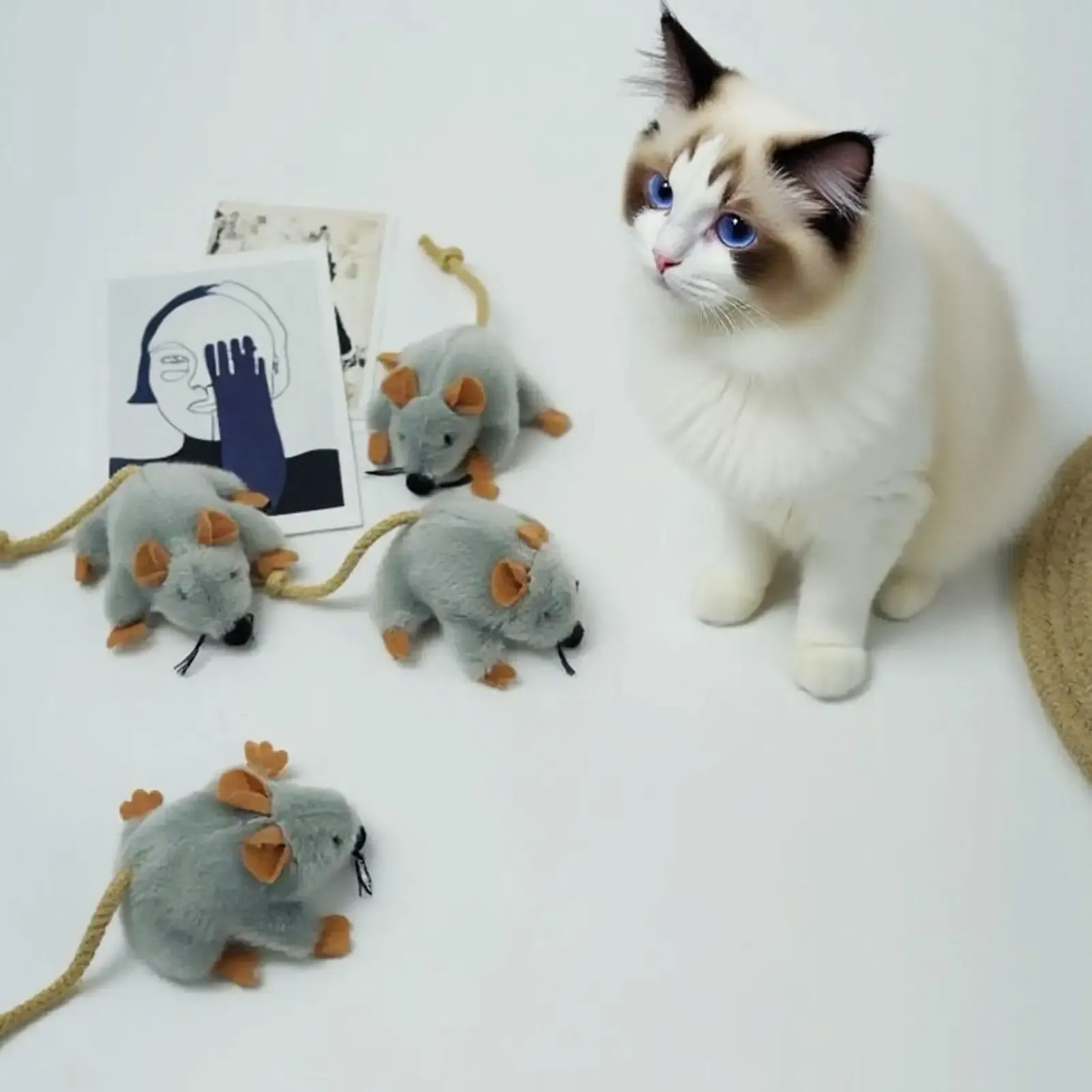 Jouet souris en peluche réaliste pour chat avec queue mobile et son 5