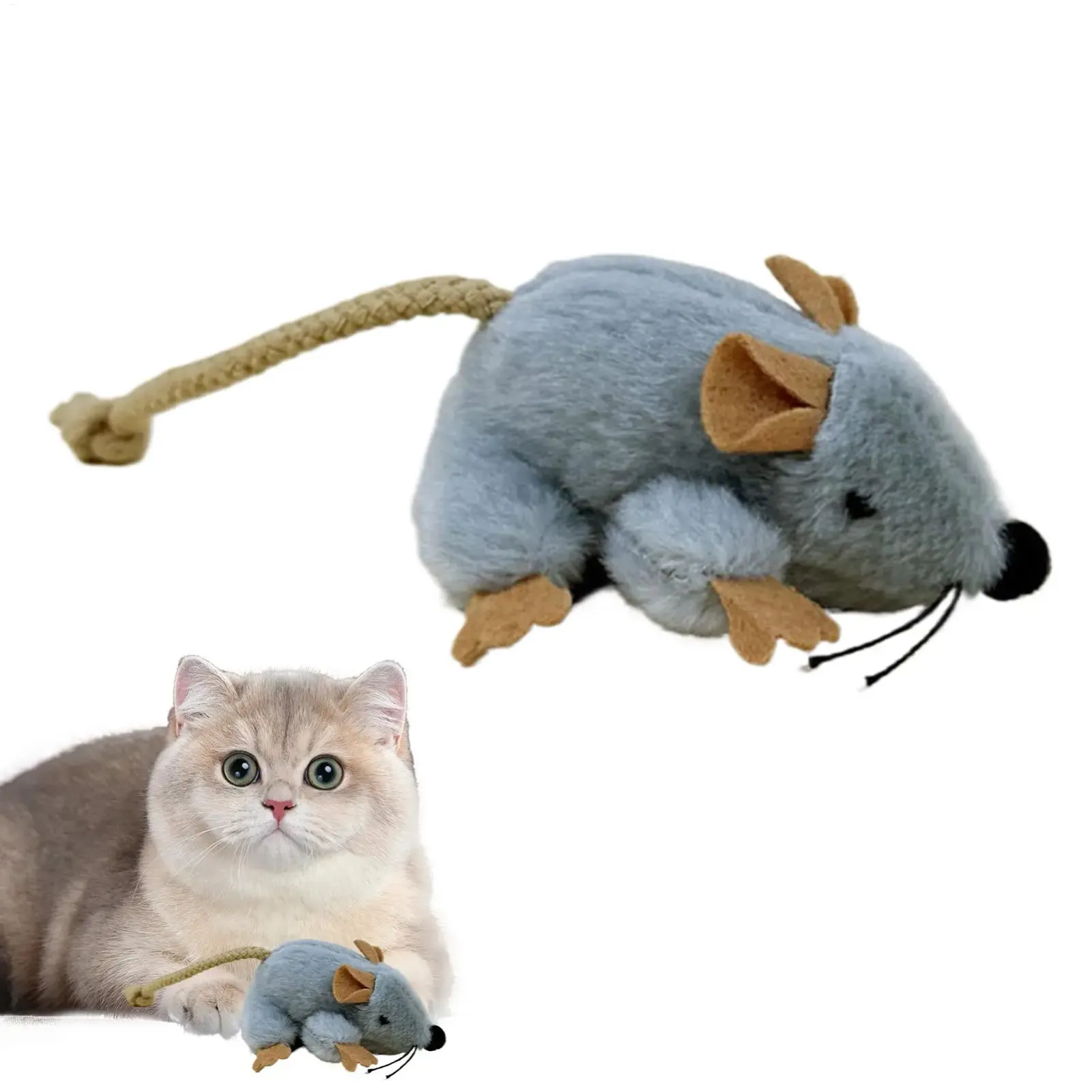 Souris en peluche interactive pour chat, queue mobile