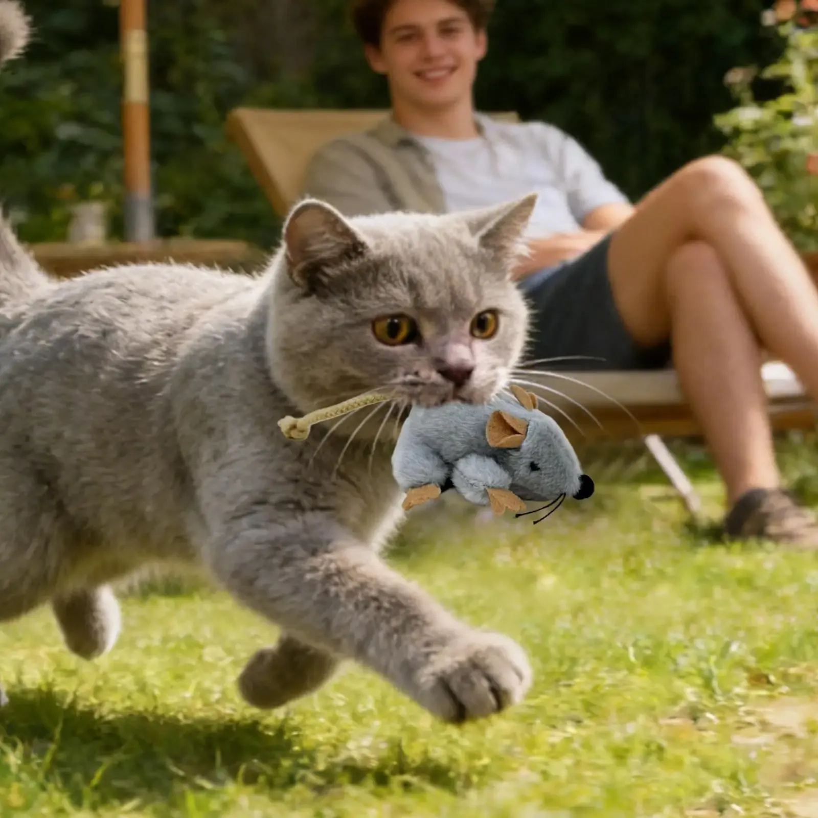 Souris en peluche interactive pour chat, finitions