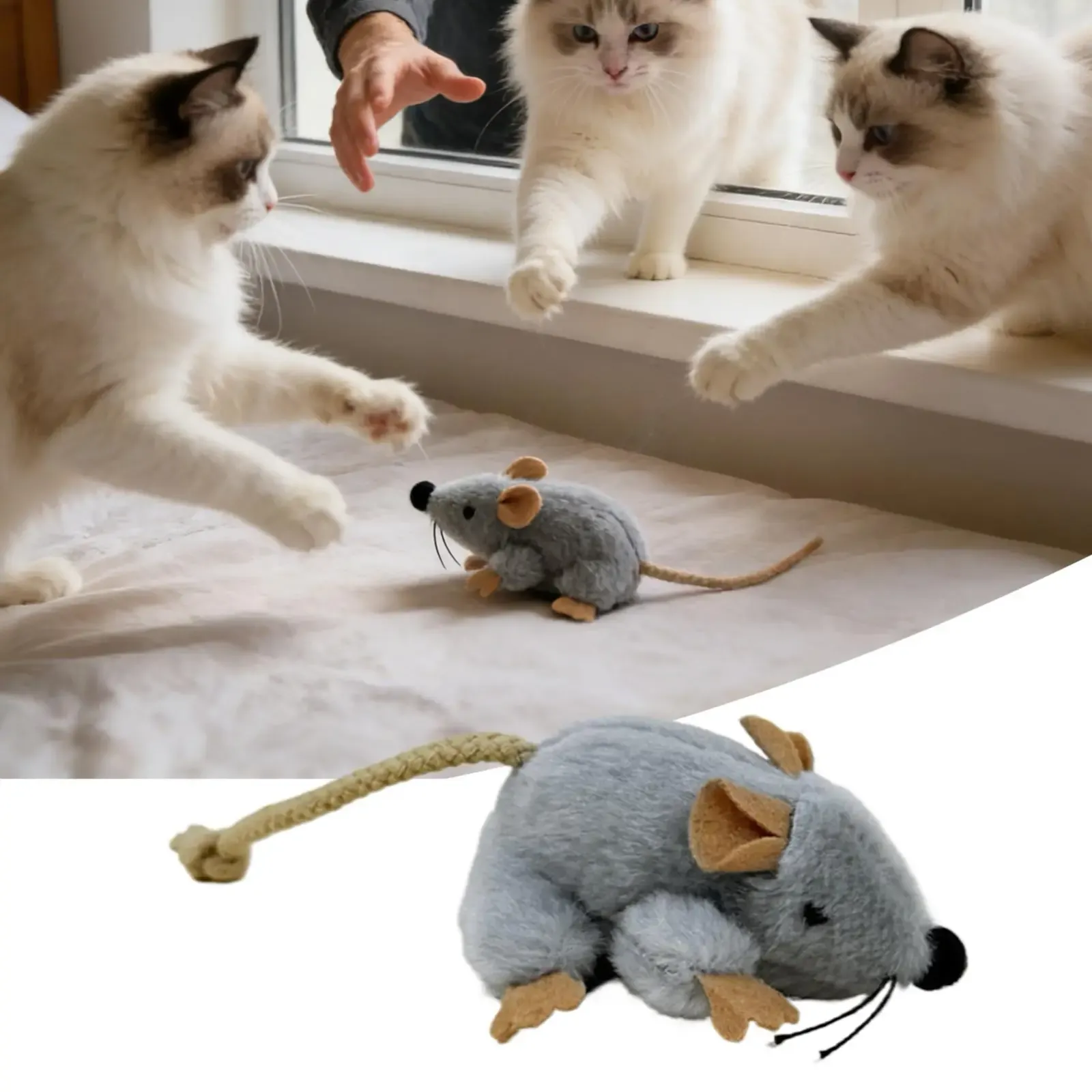 Souris en peluche interactive pour chat, détail du tissu