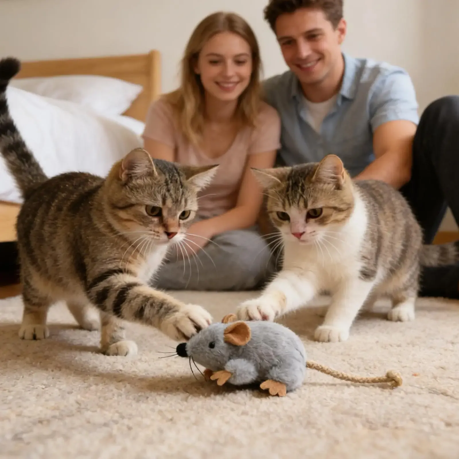 Souris en peluche interactive pour chat, ambiance de jeu