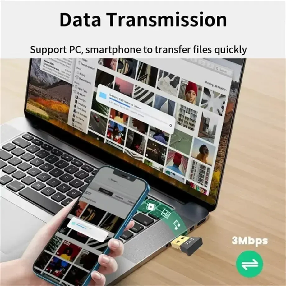 Adaptateur Bluetooth USB 5.3 pour ordinateur de bureau, sans pilote, non compatible avec tous les appareils iOS 3